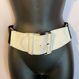 Express Leather White Snakeskin Look Wide Belt with Elastic Back size XS